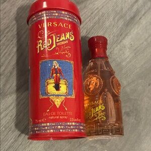 Versace Red Jeans Woman Red and Gold Tin with Perfume Bottle
